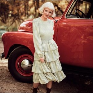 Jessakae Gather Dress Green Gingham Smocked Size Small S Ruffle NWOT